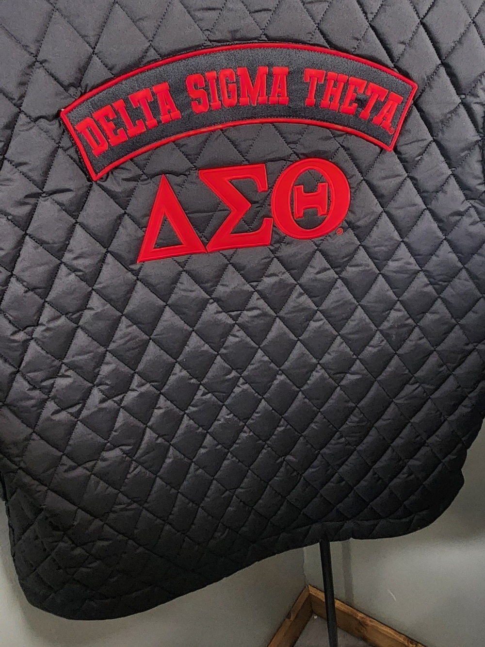 Delta Sigma Theta Black Quilted Vest with Red Embroidery
